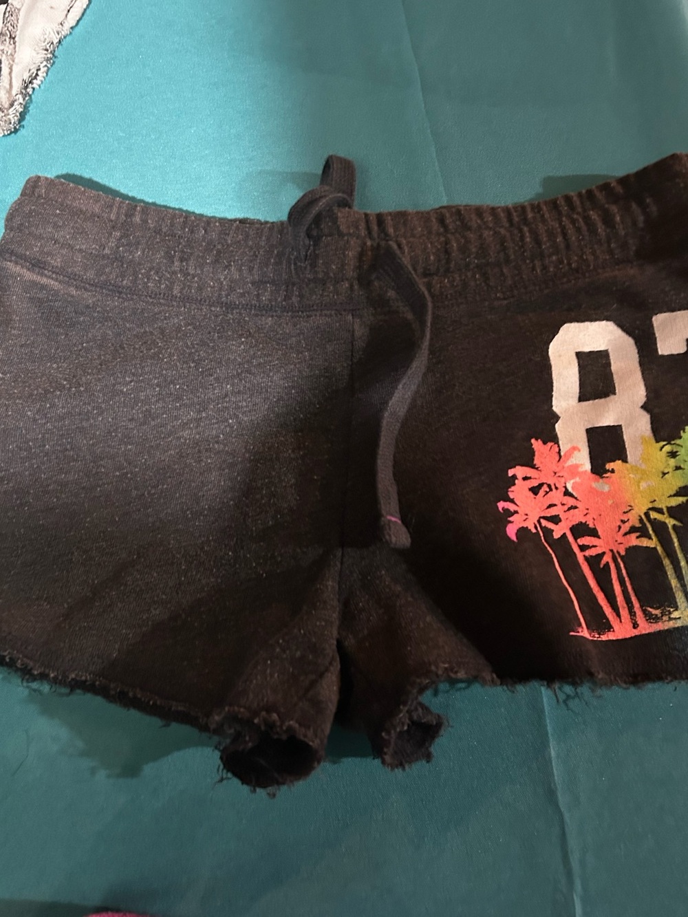 Aeropostale grey Women's Drawstring Shorts with Rainbow Palm Design